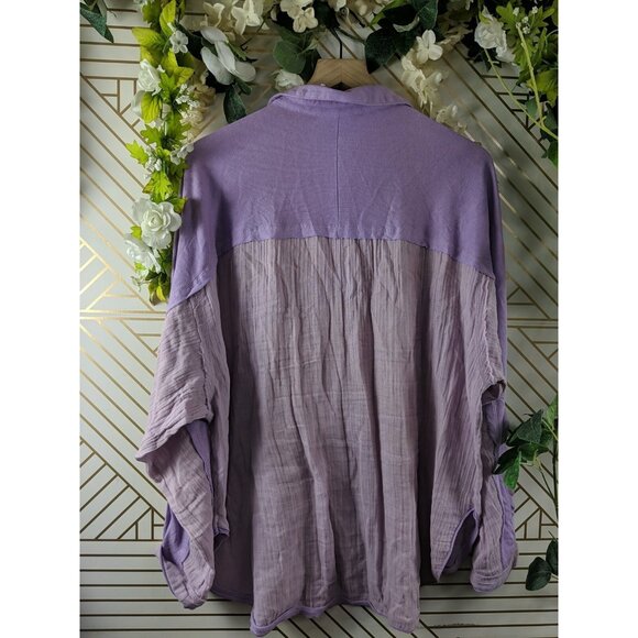 Urban Outfitters Out From Under Purple PALMER Gauze Like Button Up Collar Size L - Picture 9 of 9